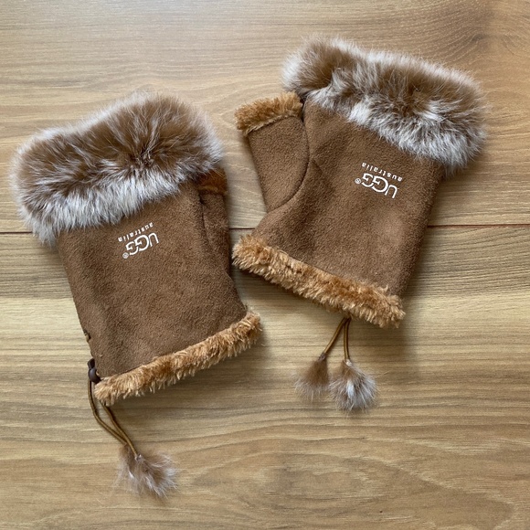 Ugg Half Fingers Furry Gloves - Picture 1 of 4